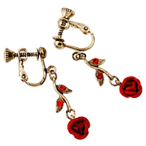 (self-employed) OSEWAYA ear clip retro palace Romantic Red Rose Ear Pendant Sweet and Festive Gifts