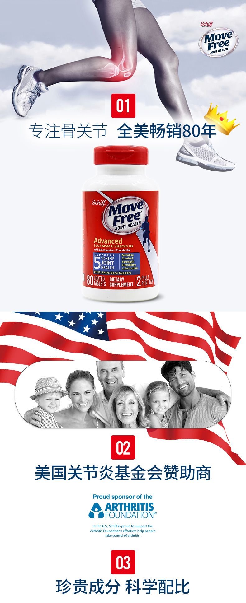 【直营】美国进口Schiff MoveFree氨糖软骨素维骨力加强版80粒 产品信息 第3张 【直营】美国进口Schiff MoveFree氨糖软骨素维骨力加强版80粒 产品信息 第3张