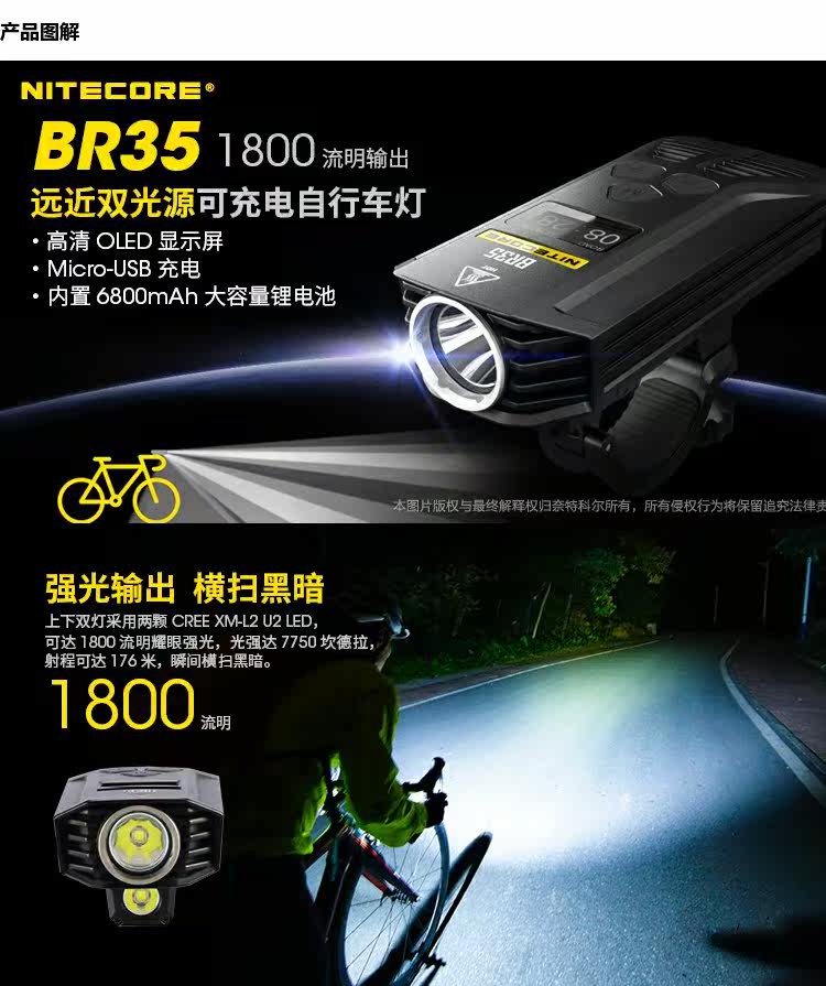 Nitecore Knight Corbac BR35 ближнего и дальнего света бифокальный Источник USB прямое обвинение на открытом воздухе верховая езда свет велосипед свет nitecore/奈特科尔 