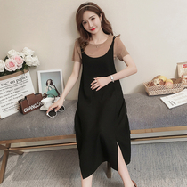 Pregnant women summer dress over the knee long skirt 2022 fashion sling T-shirt two-piece suit loose split vest dress