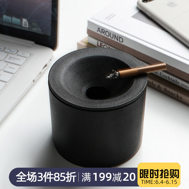 Funnel smoking Ashtray Big size Home Living room Office coarse pottery Personality Creative Trend Nordic Fashion with lid Anti-flying ash