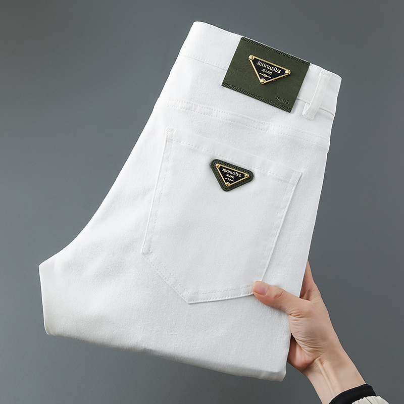 Italian High-End Lyocell Tencel Three-Proof White Jeans for Men, Summer Thin Slim-Fit Skinny Stretch Fashion