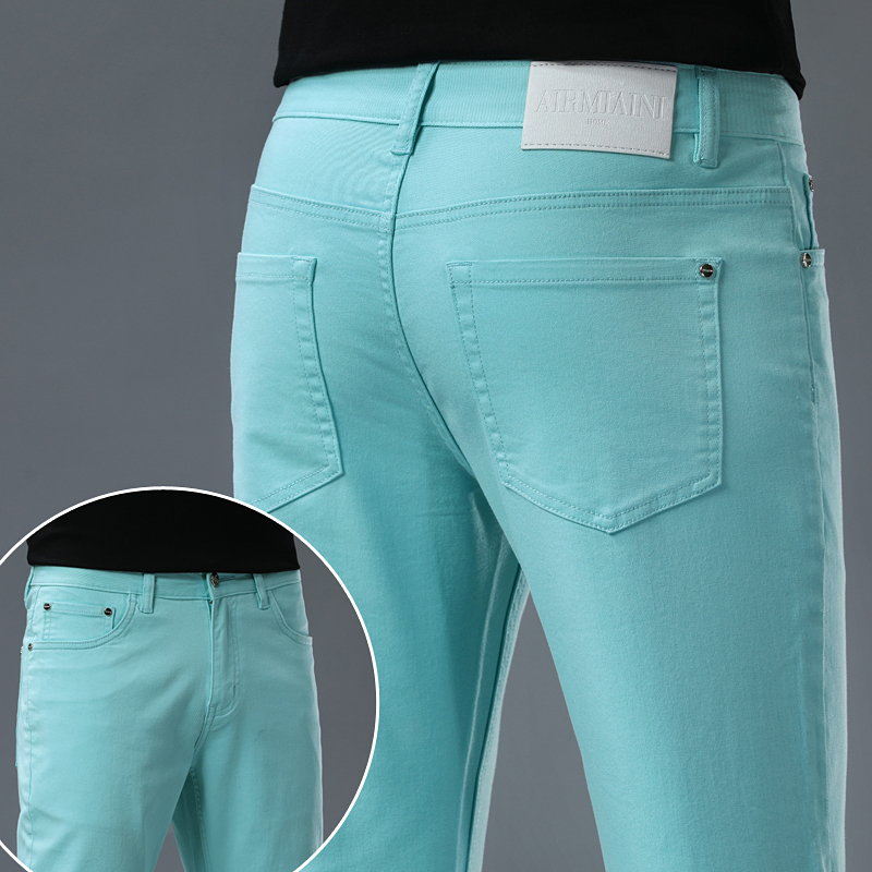 Italian High-End Sky Blue Jeans for Men 2026 Spring/Summer Thin Slim-Fit Skinny Stretch Casual Trendy Trousers