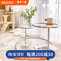 ins cream style simple living room round rotating coffee table tempered glass mobile home small apartment transparent side table