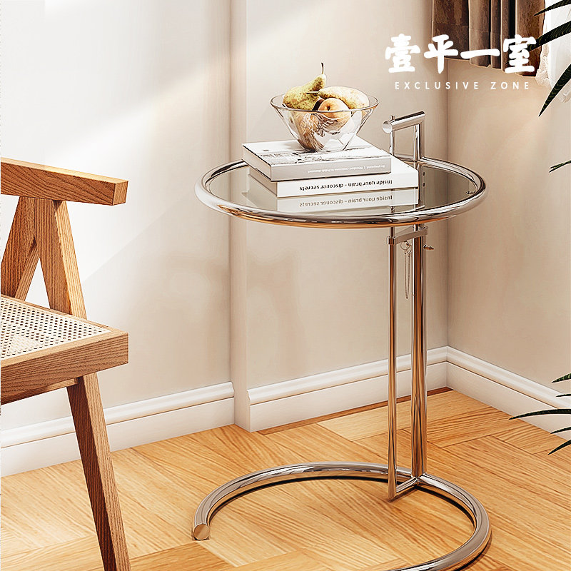 Net red ins cream wind glass lift small coffee table medieval stainless steel simple homestay transparent round coffee side table