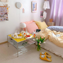 Nordic simple modern small apartment tea table stainless metal tempered glass ins net red blogger square coffee table