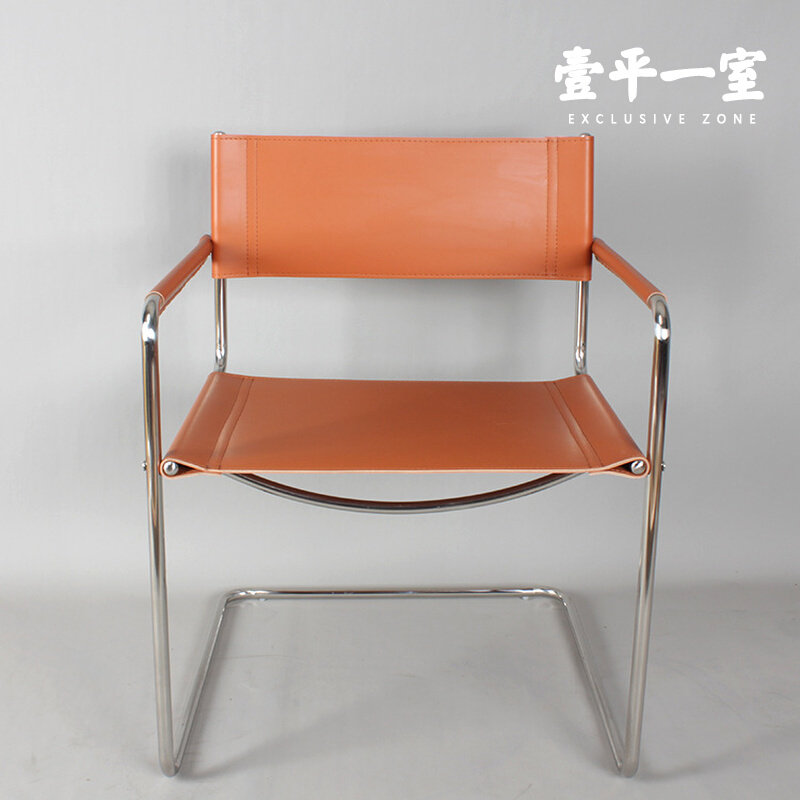 Medieval stainless steel tube black leather chair light luxury ins style with armrest Mr. chair modern minimalist single