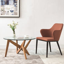 Japanese net red cream style solid wood sofa side table Nordic log color modern minimalist round tempered glass coffee table