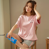 Pajamas womens summer short-sleeved shorts Korean cartoon cute can wear sweet cotton summer thin home suit