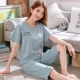 Bộ đồ ngủ nữ mùa hè ngắn tay cắt quần cô gái cotton tinh khiết mặc giản dị bộ đồ hoạt hình dễ thương có thể mặc ở nhà - Giống cái