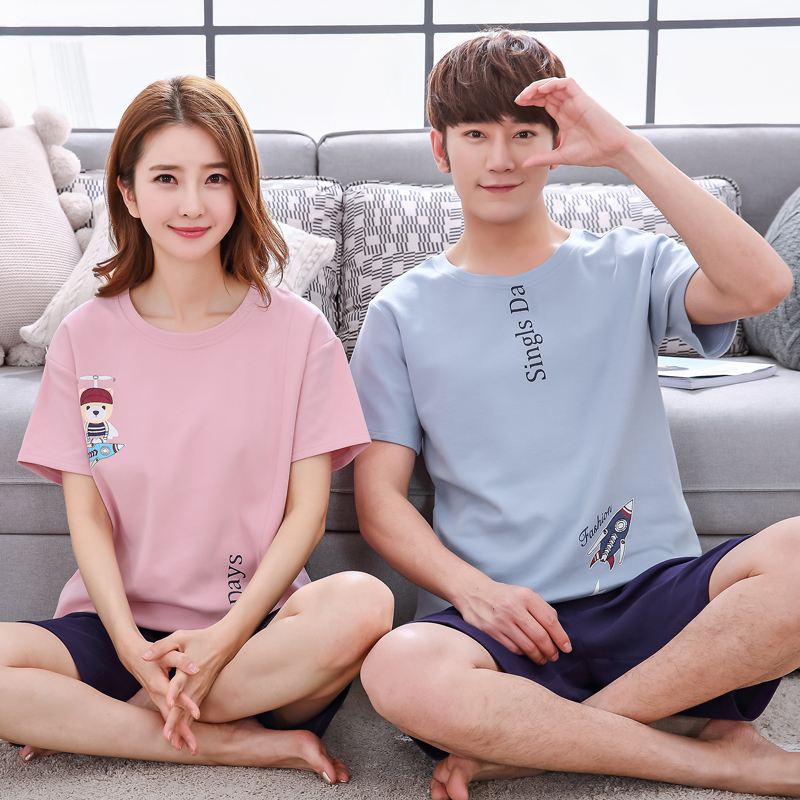 Everyday special summer vest sleeveless couple pajamas cotton cartoon cotton home clothes suit plus fat size