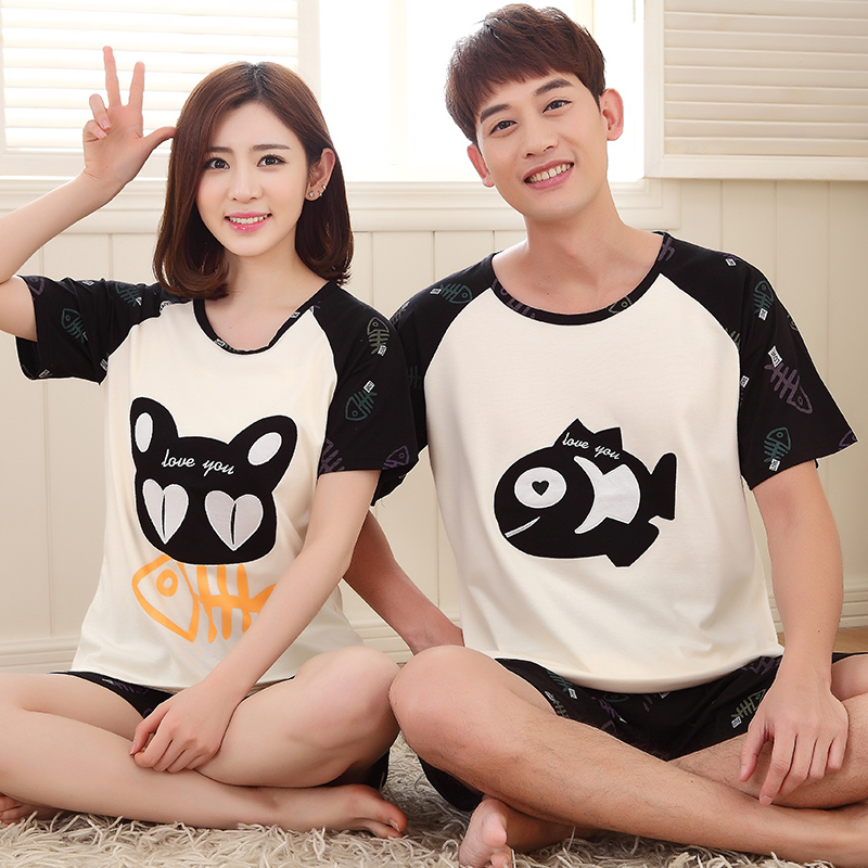 Couple summer pure cotton short-sleeved shorts pajamas women's summer clothes cute men's clothing girls home service loose women's clothing suit