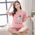 Bộ đồ ngủ nữ mùa hè tay áo ngắn cắt quần cotton Set Summer Lady Cartoon Dễ thương nửa mỏng tay áo ngọt ngào Dịch vụ nhà ngọt ngào Bộ Pajama