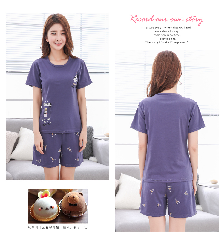 Mùa hè ngắn tay cotton nữ dễ thương phim hoạt hình đồ ngủ phụ nữ giản dị thường xuyên cô gái bông ngọt ngào phù hợp với dịch vụ nhà bộ mặc nhà thu đông