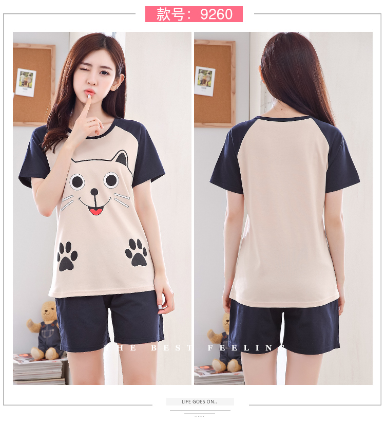 Mùa hè ngắn tay cotton nữ dễ thương phim hoạt hình đồ ngủ phụ nữ giản dị thường xuyên cô gái bông ngọt ngào phù hợp với dịch vụ nhà bộ mặc nhà thu đông