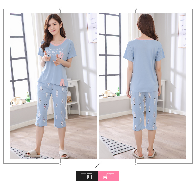 Bộ đồ ngủ nữ mùa hè hoạt hình ngắn tay cắt quần cotton dễ thương phù hợp với phụ nữ giản dị XL phục vụ nhà đồ ngủ mùa đông