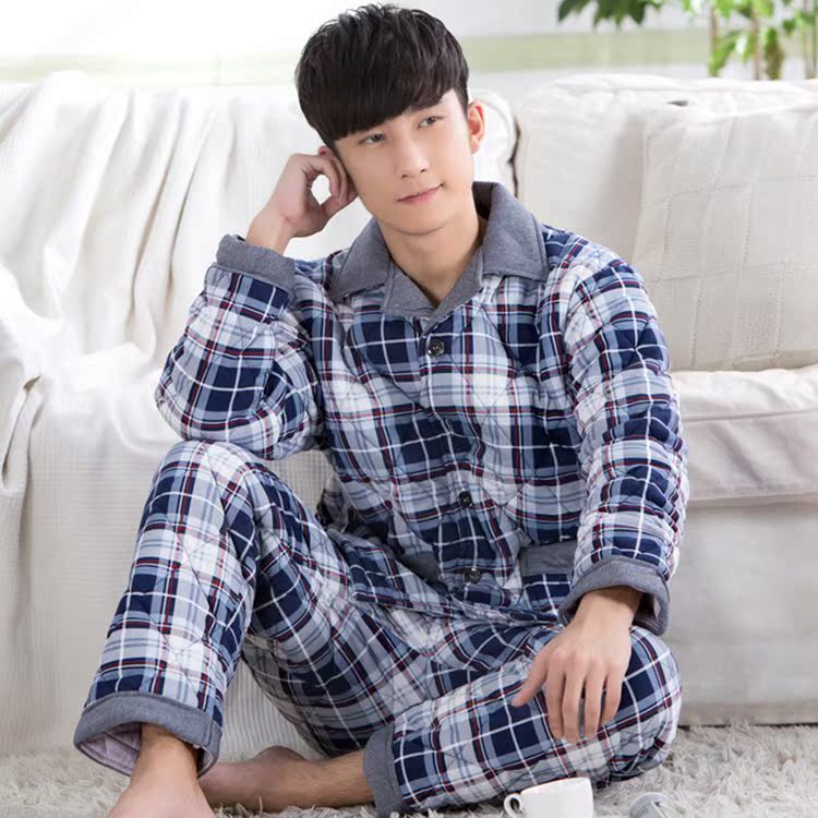 Bộ đồ ngủ bằng vải bông được may bằng vải bông mùa thu và mùa đông cho nam đồ ngủ nam