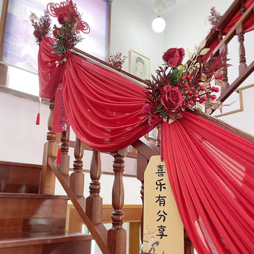 Tea reception Wedding Wedding wedding Stairs Armrest Decoration Balloons Hanging romantic Escalator Yarn Mantle Color with Rawflower Placement suit