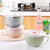 304 stainless steel instant noodle bowl with lid large Bowl student bento box instant noodle bowl with handle anti-scalding large capacity