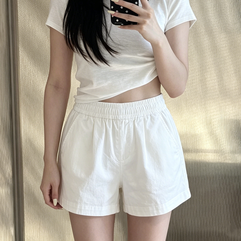 White Sports Cotton-Linen Shorts, Three-Quarter Length, Women's Summer Thin New Style, High-Waisted, Slimming, Casual A-Line Wide-Leg Mid-Length Shorts