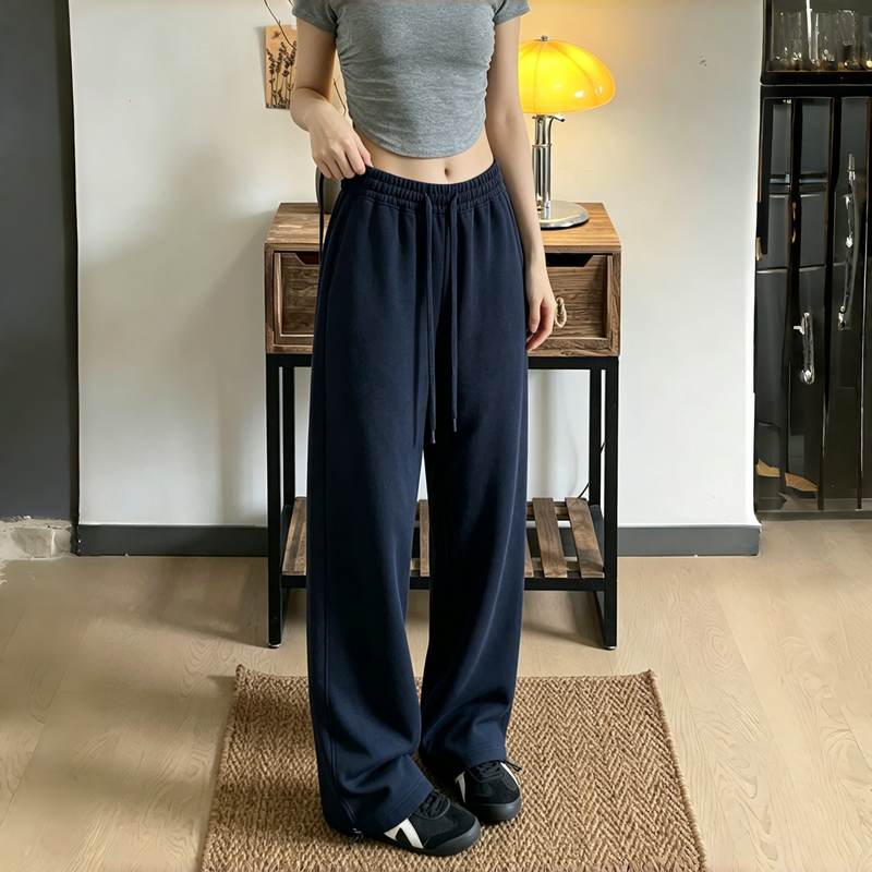 American-Style Lazy Loose Sweatpants for Women, New Autumn Pure Cotton Navy Blue Sports Pants, Slimming High-Waisted Straight-Leg Casual Pants American-Style Lazy Loose Sweatpants for Women, New Autumn Pure Cotton Navy Blue Sports Pants, Slimming High-Waisted Straight-Leg Casual Pants