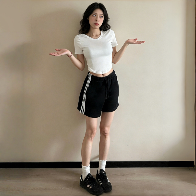 Pure Cotton Black Sports Shorts for Women, Summer Loose Casual Versatile American-Style Three-Stripe Striped Five-Point Shorts