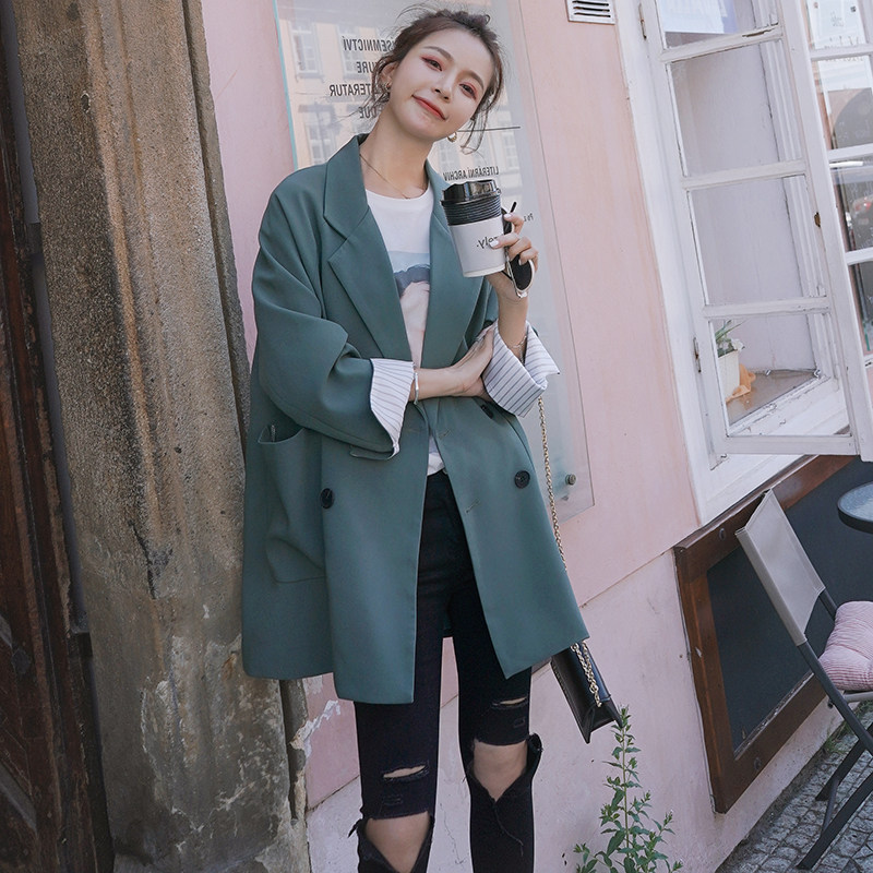 Net red small suit female 2021 new spring and autumn Korean version loose retro all-match casual Hong Kong style suit jacket jacket