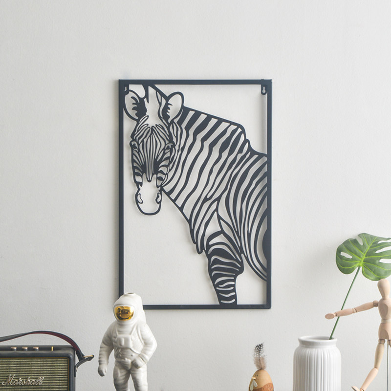 Nordic sofa background wall porch decoration living room wall decoration painting wall hanging creative metal wrought iron zebra painting