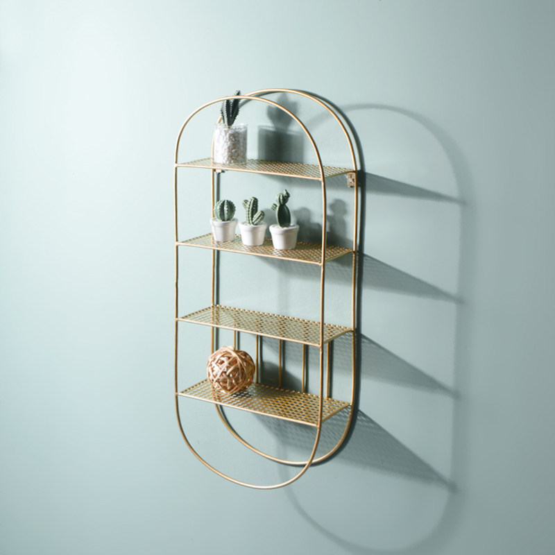 Iron Van Nordic Living Room Wall Shelf Free To Punch Bedroom Decorate Wall-mounted Wall-mounted Wall-mounted Wall Iron Art Shelf