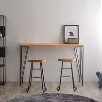 Iron Fanwen wrought iron solid wood bar table home narrow table tall milk tea shop bar table and chair combination