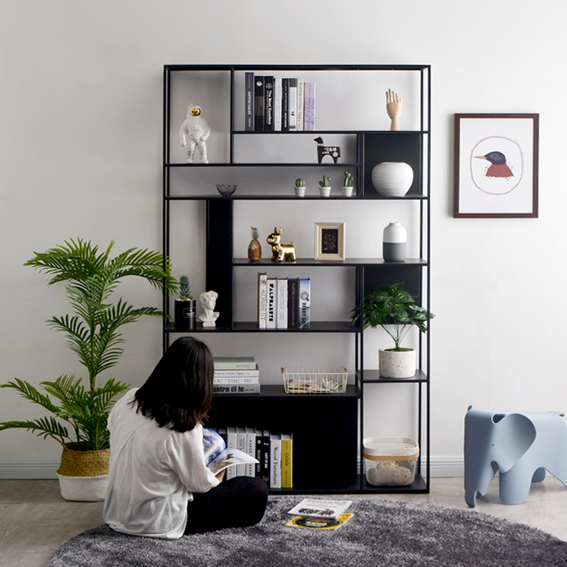 Tiefan Nordic Wrought Iron Floor-Standing Bookshelf, Simple and Creative, Suitable for Living Room, Office, Study, Industrial Style Storage Rack
