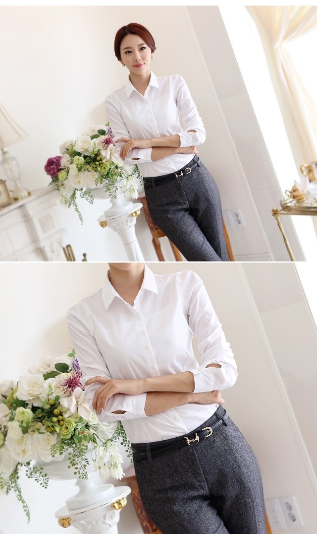 Chuyên nghiệp áo sơ mi trắng nữ dài tay cổ chữ v mùa thu Han Fan new tự trồng váy cotton áo sơ mi trắng yếm dụng cụ áo sơ mi trắng nữ hàng hiệu