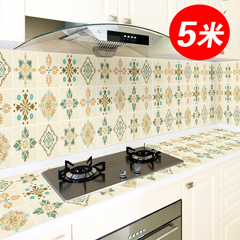 Kitchen anti-oil sticker high temperature resistant hearth with waterproof and anti-range hood tile wall stickup surface self-adhesive whole cabinet wallpaper