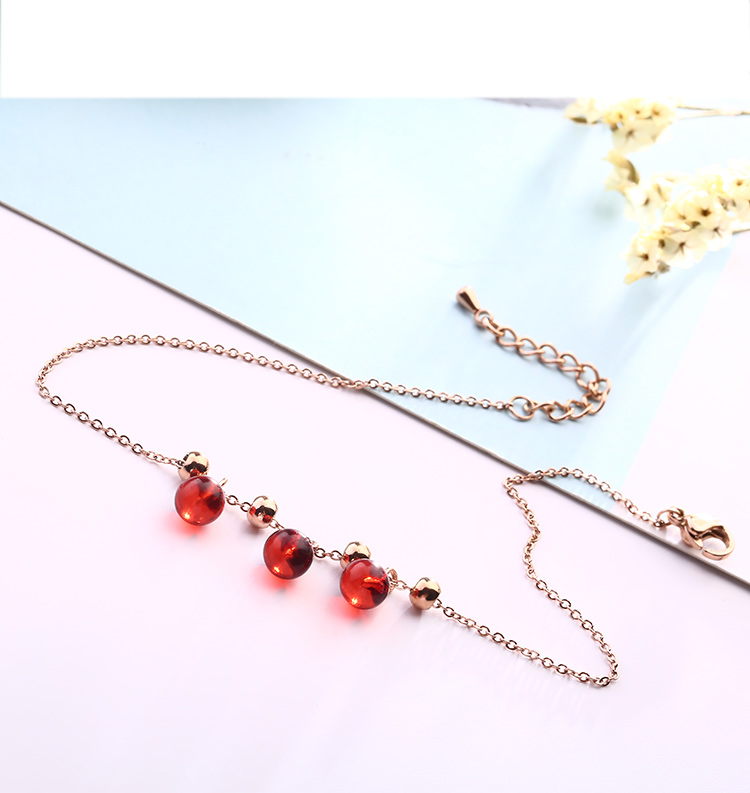 Hàn Quốc gợi cảm nhỏ tươi lựu đỏ mặt dây chuyền bằng thép titan vòng chân bằng thép không phai màu hồng vòng chân vàng quấn chuỗi nữ - Vòng chân lắc chân vàng PNJ
