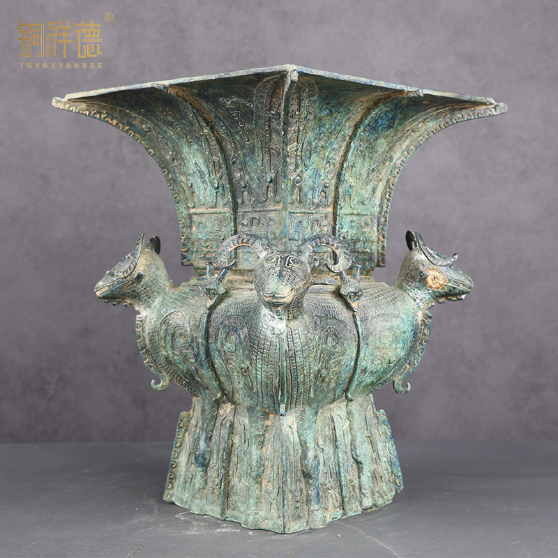 青铜器古摆件四羊方尊酒尊酒器古玩铜工艺品摆件做旧厂家直销-淘宝