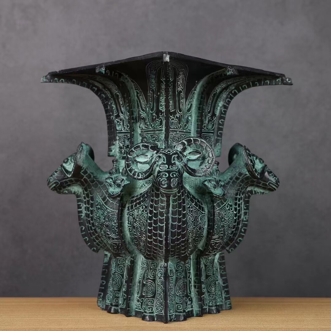 青铜器古摆件四羊方尊酒尊酒器古玩铜工艺品摆件做旧厂家直销-淘宝