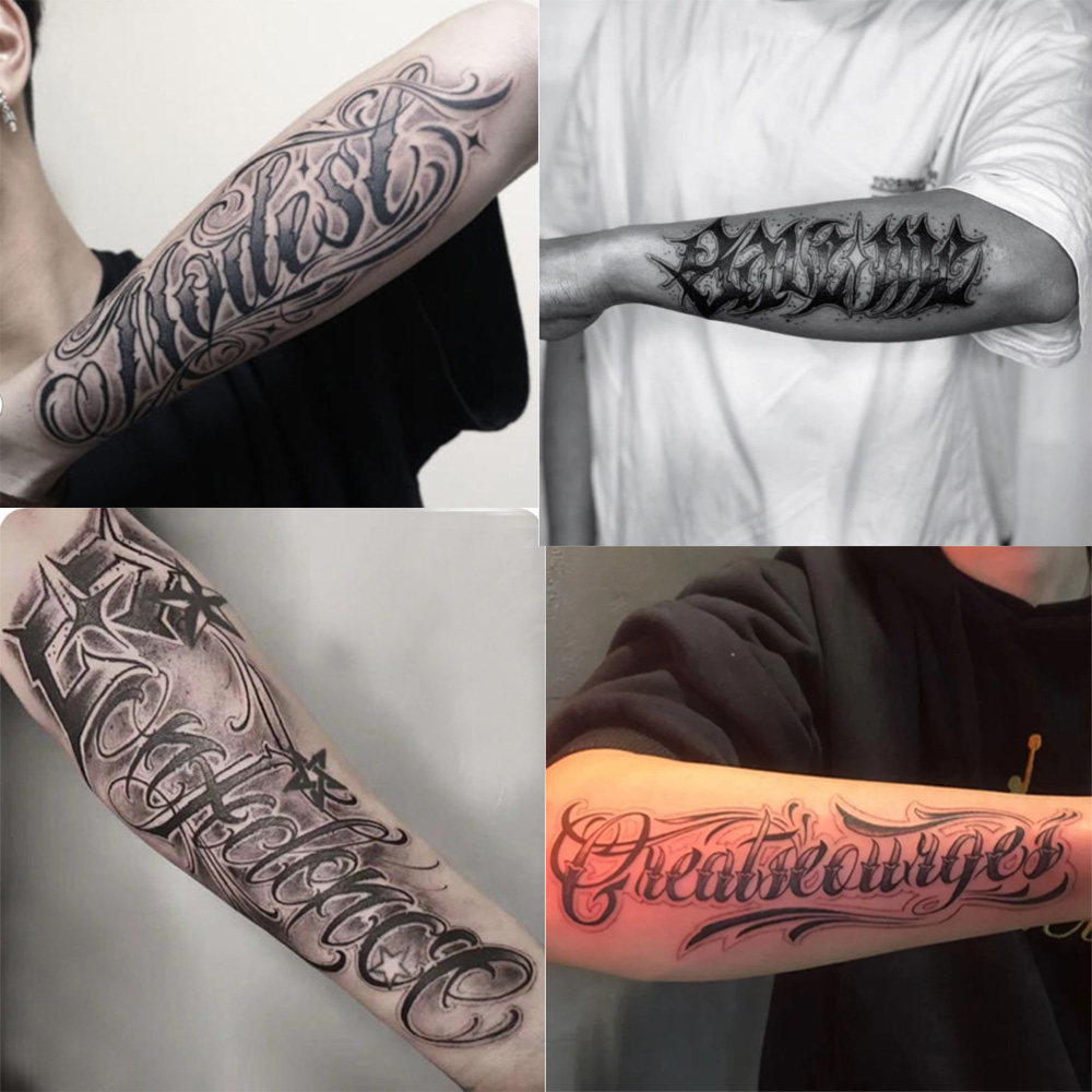 English flower arm tattoo stickers waterproof lasting men and women arm hand back flower body font dark ins hip-hop Europe and America