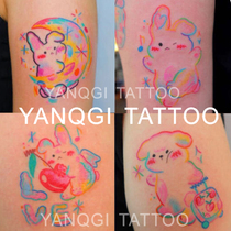 Elegant and elegant cartoon color small clear tattoo sticker small cute little bear animal girl line waterproof female lasting