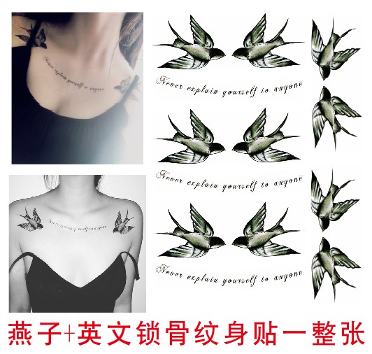 English swallow tattoo stickers Chest clavicle tattoo tattoo girl personality bird wings sexy tattoo Waterproof