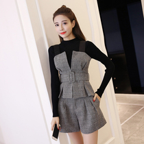 Plaid woolen sweatpants suit womens autumn winter sweater shorts shorts shorts shorts fashion two sets