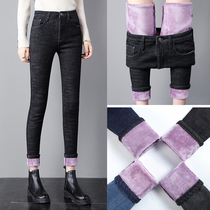 Autumn winter jeans with fur in it with suede plus suede thickened jeans female high waist elastic large size small leggings