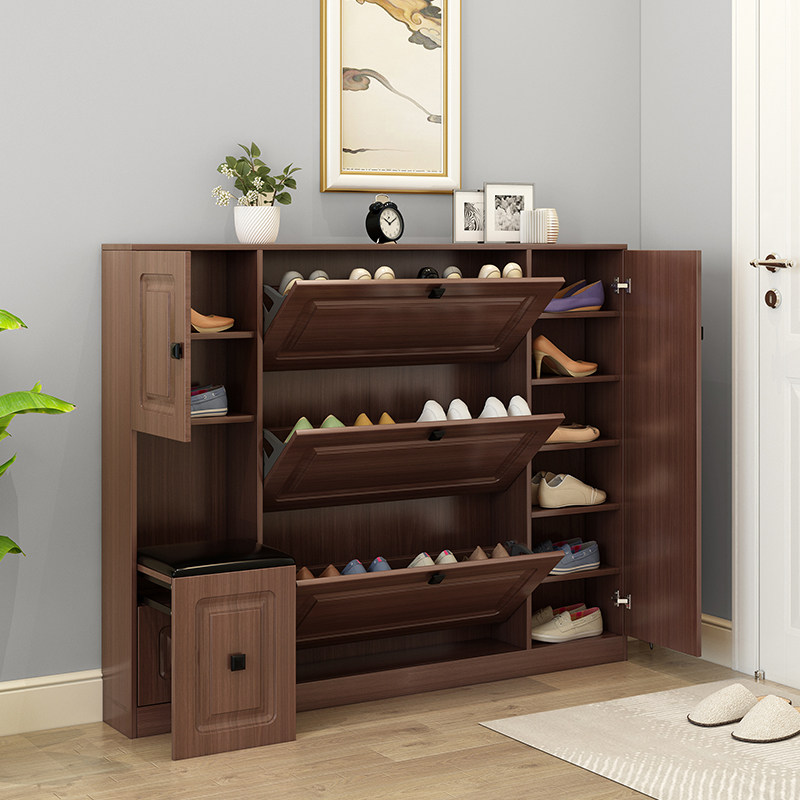 Nordic ultra - thin shoe cabinet solid wooden 17Cm minimal modern locker flip shoe stool household doorway closed