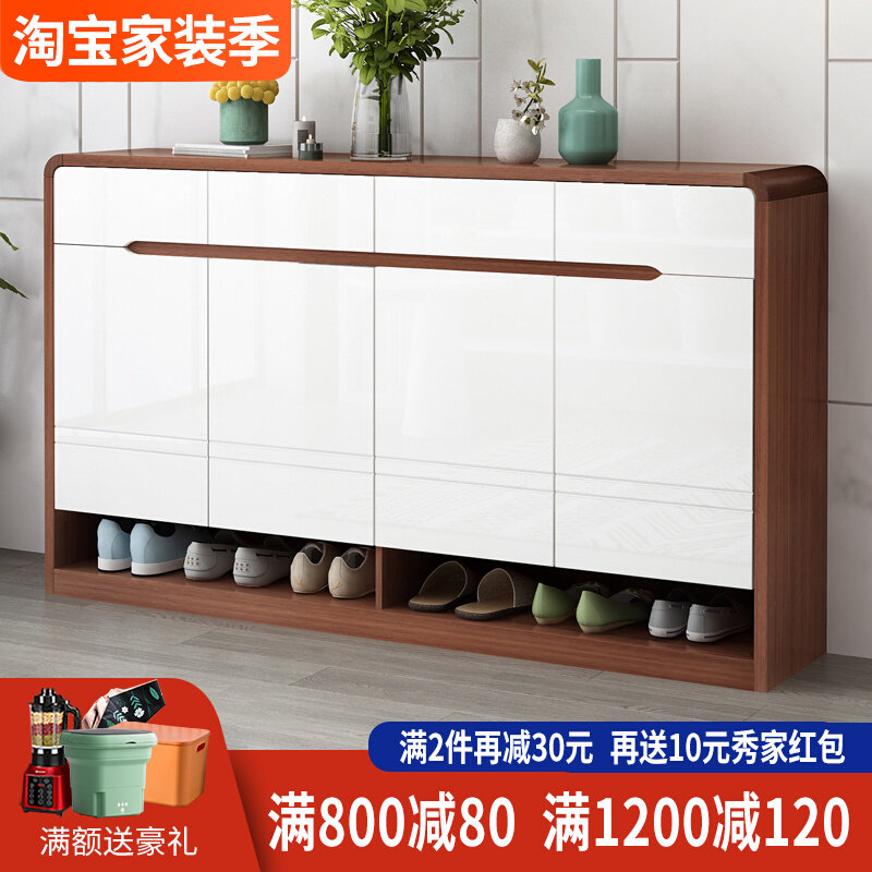 Nordic shoe cabinet solid wood color simple modern hall cabinet living room ultra-thin paint storage cabinet balcony door shoe cabinet