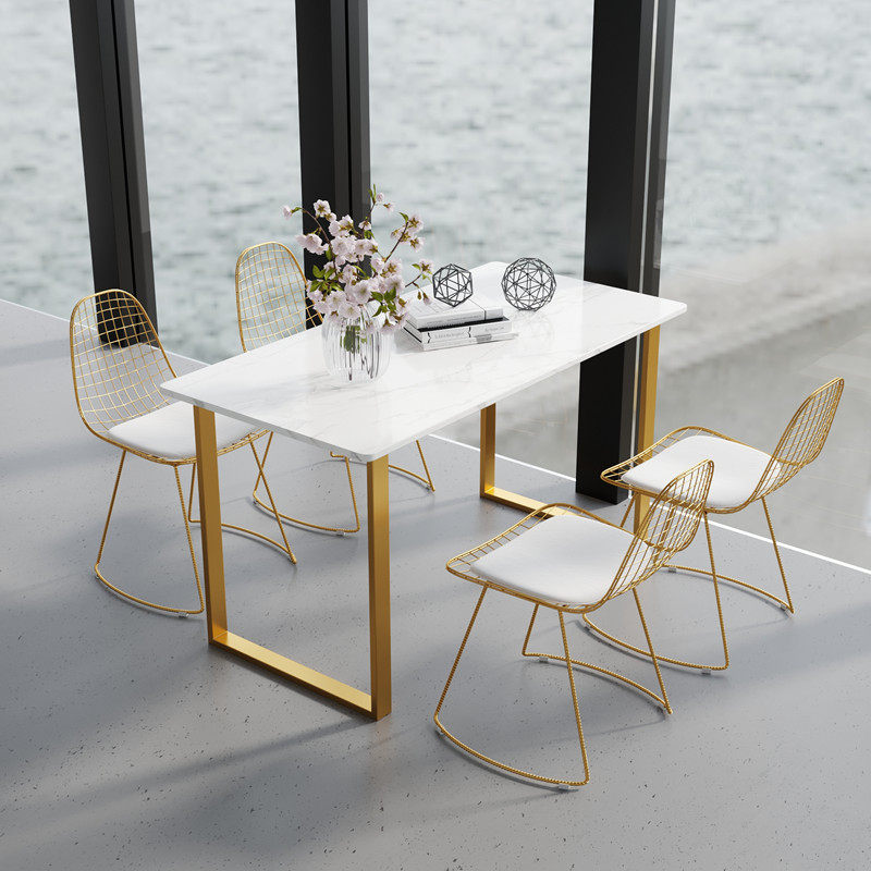 Nordic ins marble dining table rectangular dining table and chairs combined modern minima small family dining table Home-Taobao