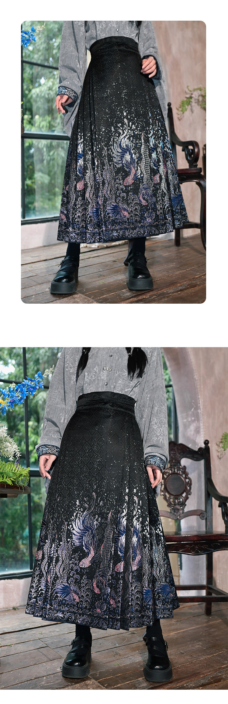 Китайцы одежда наборы 古怪舍「浮光鳍梦」原创汉服女改良明制国风比甲上衣马面裙套装冬