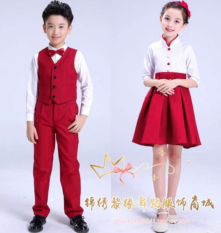 Trẻ em Quần Bib Trang phục Trường tiểu học Điệp khúc Nam và Nữ Chương trình Recital Show Host Tutu Tutu quần áo trẻ em đẹp