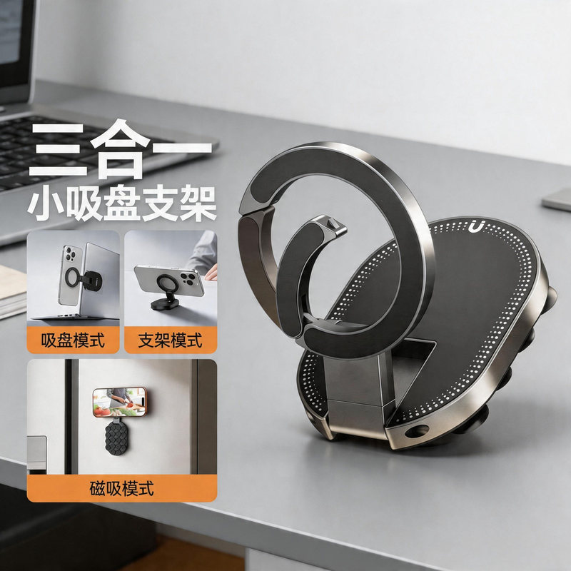 Three-In-One Magnetic Mobile Phone Holder, Desktop Stand Mode, Multi-Functional Portable Magnetic Desktop Mobile Phone Holder