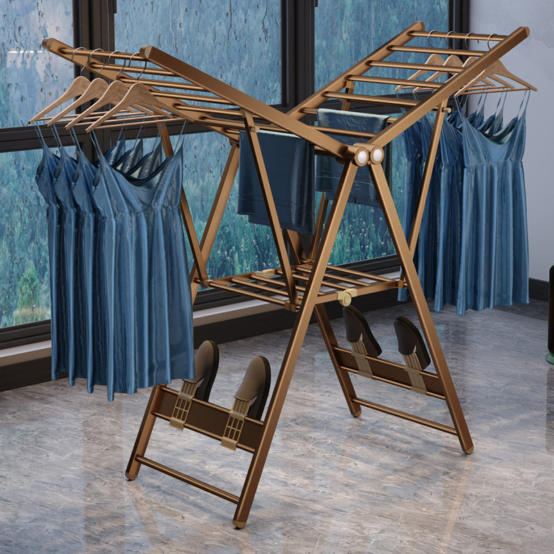 Clothes hanger floor folding indoor bold drying hanger airfoil balcony household aluminum alloy clothes hanger drying quilt rack