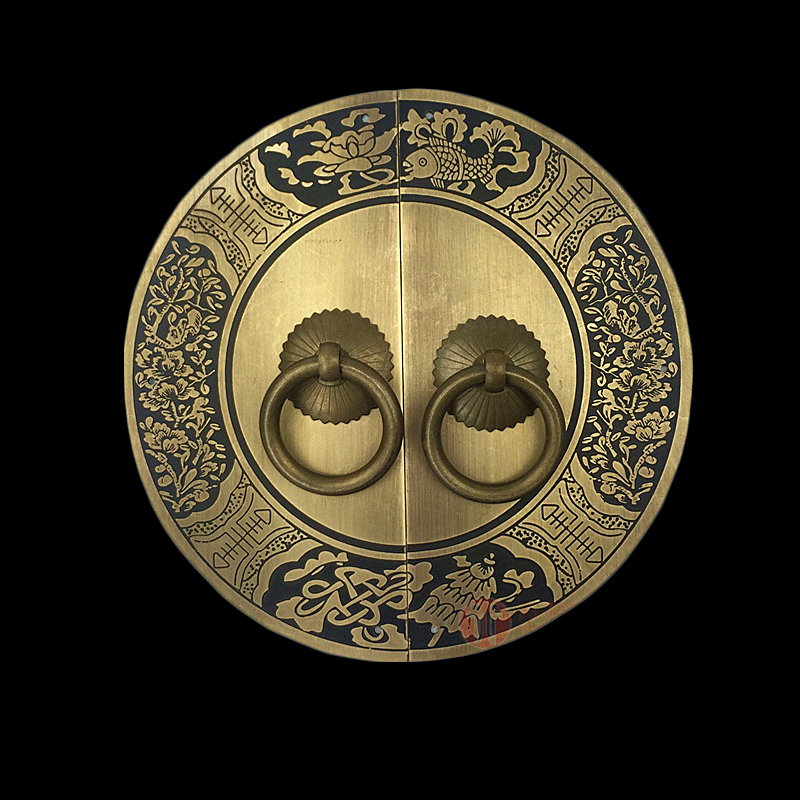 Chinese antique copper cabinet door handle bookcase whole cabinet shoe door carved round handle furniture hardware decoration accessories