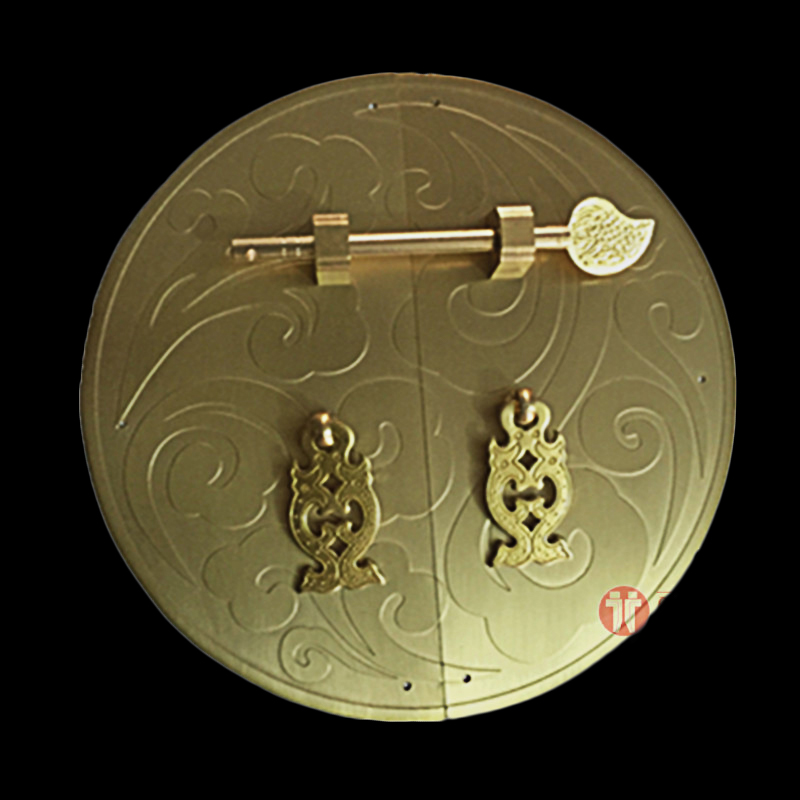 Chinese antique pure copper cabinet door carving hand bookcase overall cabinet shoe cabinet door Xiangyun ancient round hand handle